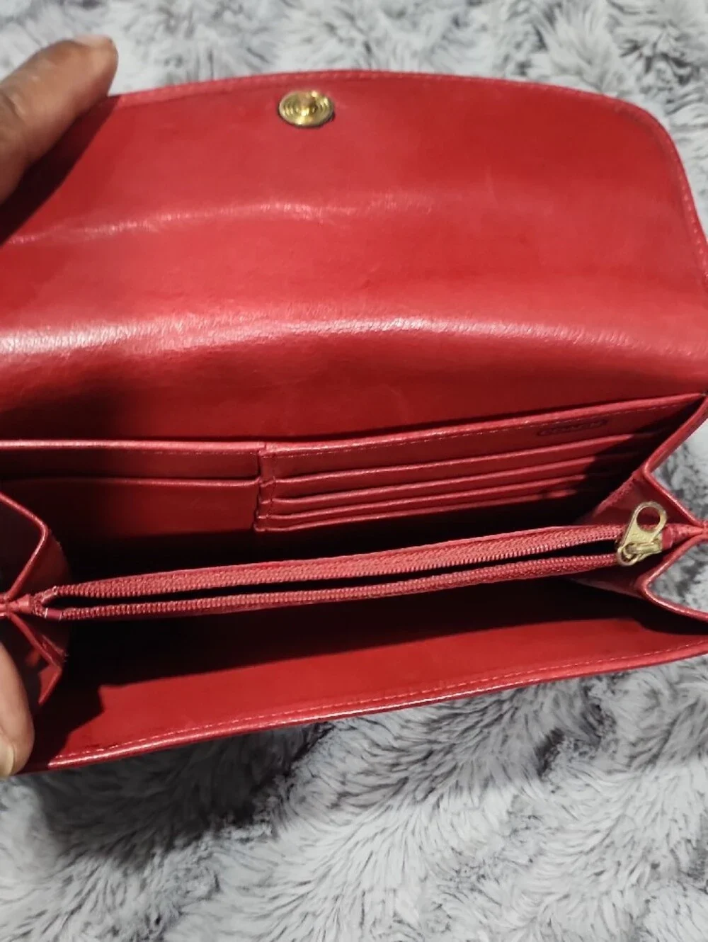 Coach Red Leather Card Wallet with Zippered Pocket